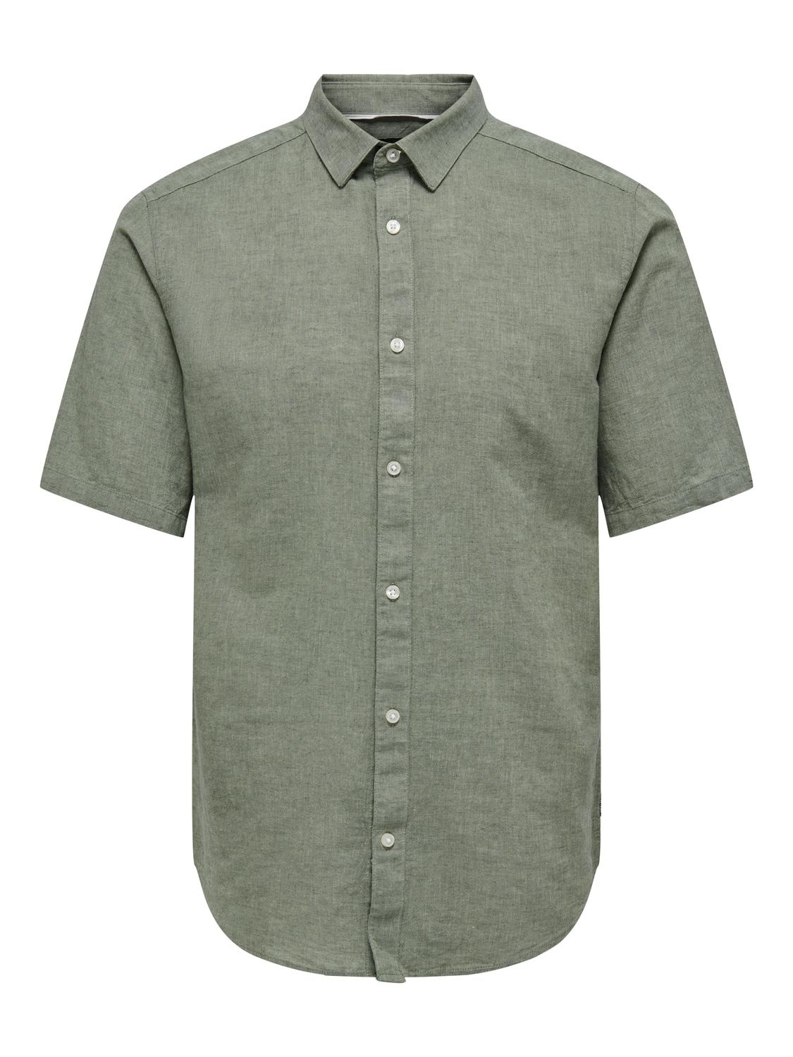 ONSCAIDEN LIFE SS SOLID LINEN SHIRT NOOS (Swamp)