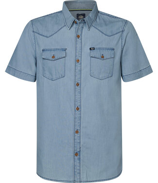 Petrol Industries M-1040-SIS421 Men Shirt Short Sleeve Denim (5047 Bleach Indigo)