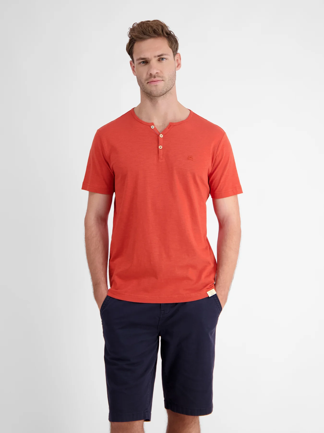 Lerros 2433908 BASIS HENLEY-SHIRT (327 DEEP CORAL RED)