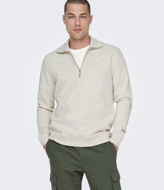 Only & Sons ONSRILEY REG 1/4 ZIP HIGH NECK SWT VD ANTIQUE WHITE