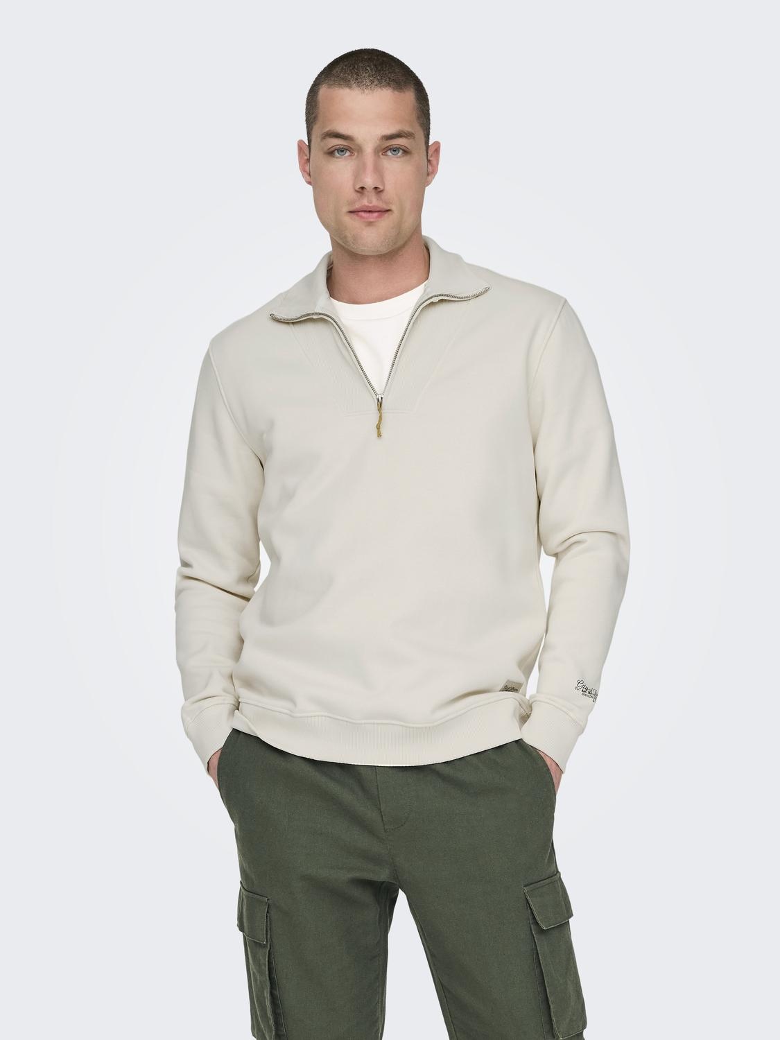 ONSRILEY REG 1/4 ZIP HIGH NECK SWT VD ANTIQUE WHITE