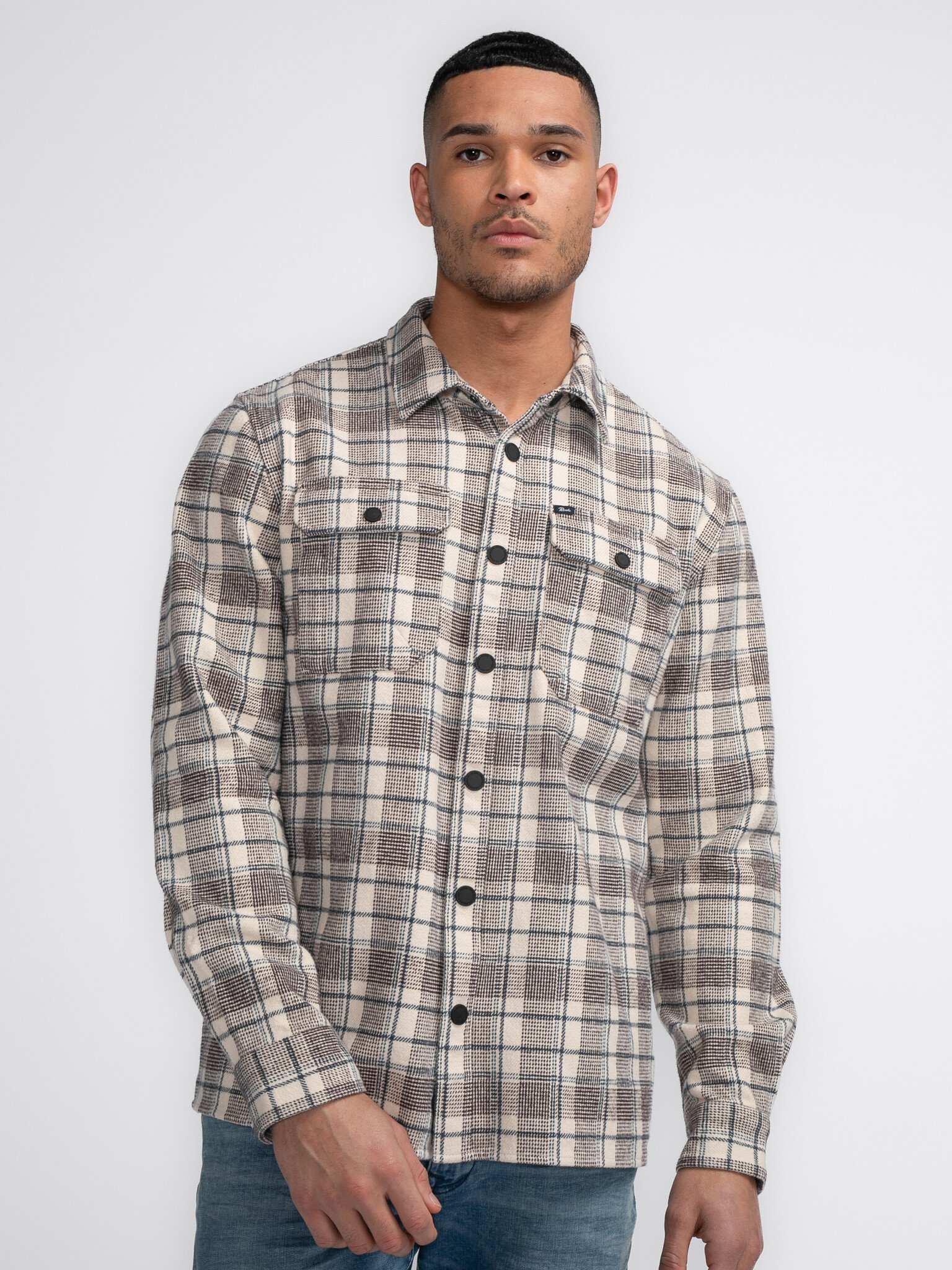 Petrol M-3040-SIL405 Men Shirt Long Sleeve Check (7137 Ecru)