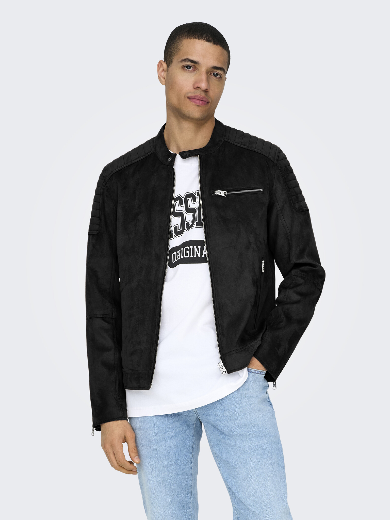 Only & Sons ONSGUS FAUX SUEDE RACER JACKET (Black)