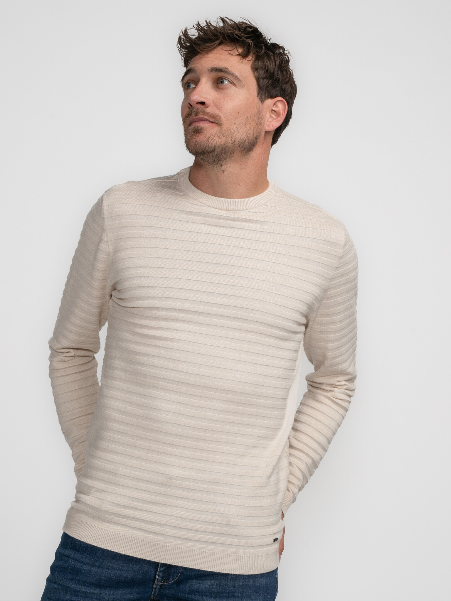 Petrol M-3040-KWR269 Men Knitwear Round Neck Basic (7137 Ecru)