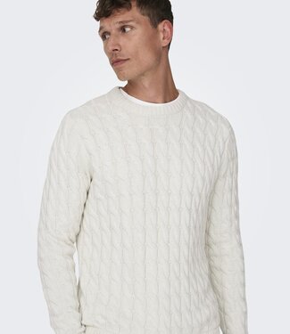 Only & Sons ONSKICKER LIFE REG 3 CABLE CREW KNIT (Antique White)