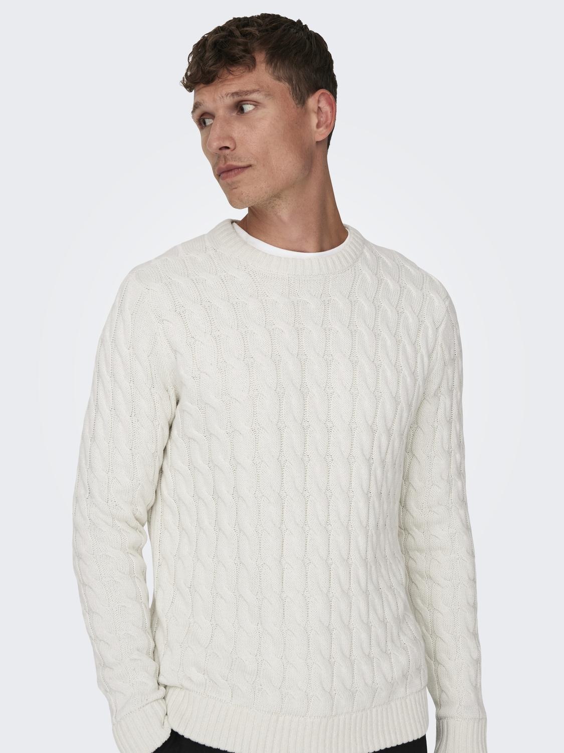 ONSKICKER LIFE REG 3 CABLE CREW KNIT (Antique White)
