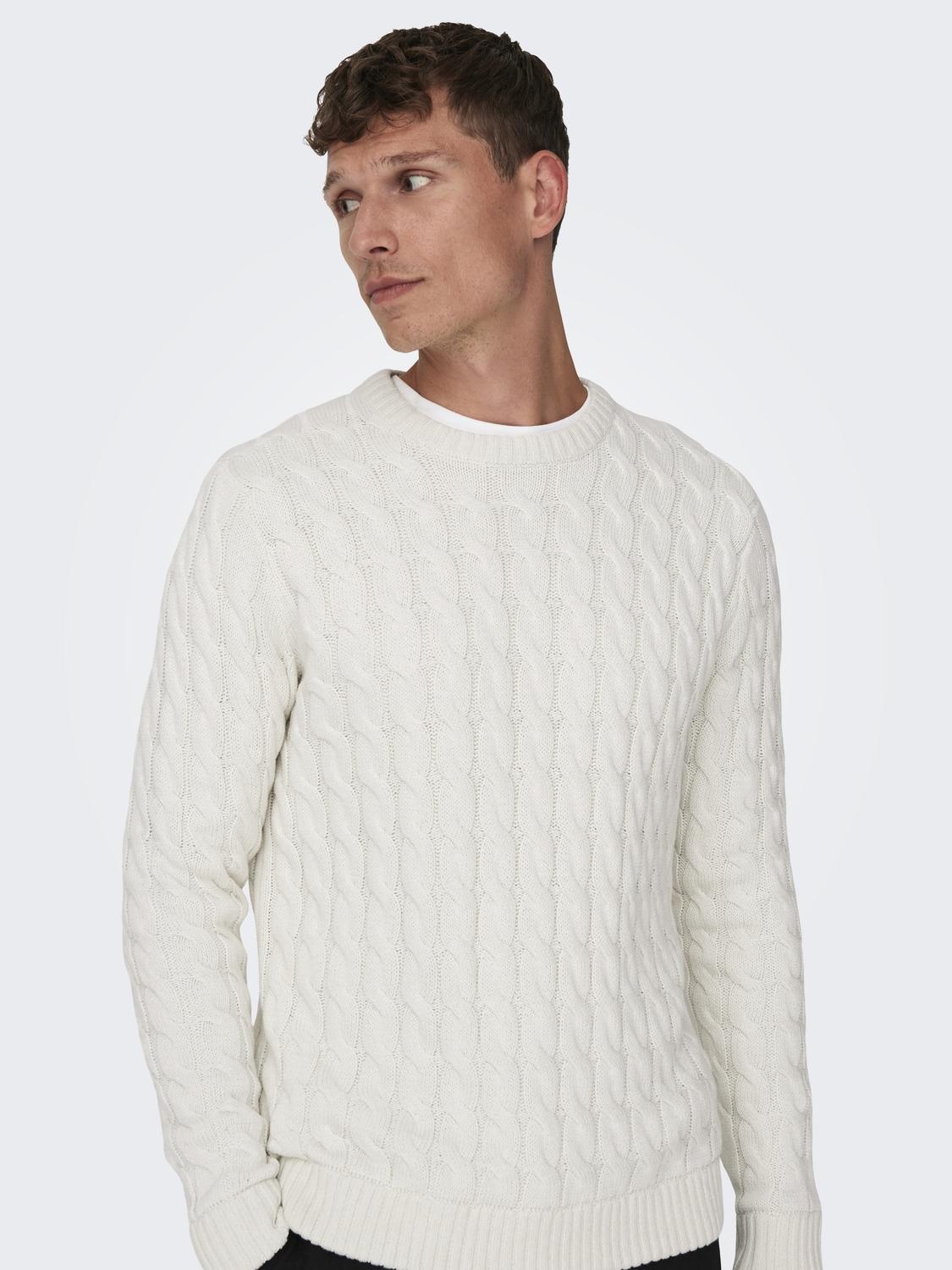 Only & Sons ONSKICKER LIFE REG 3 CABLE CREW KNIT (Antique White)