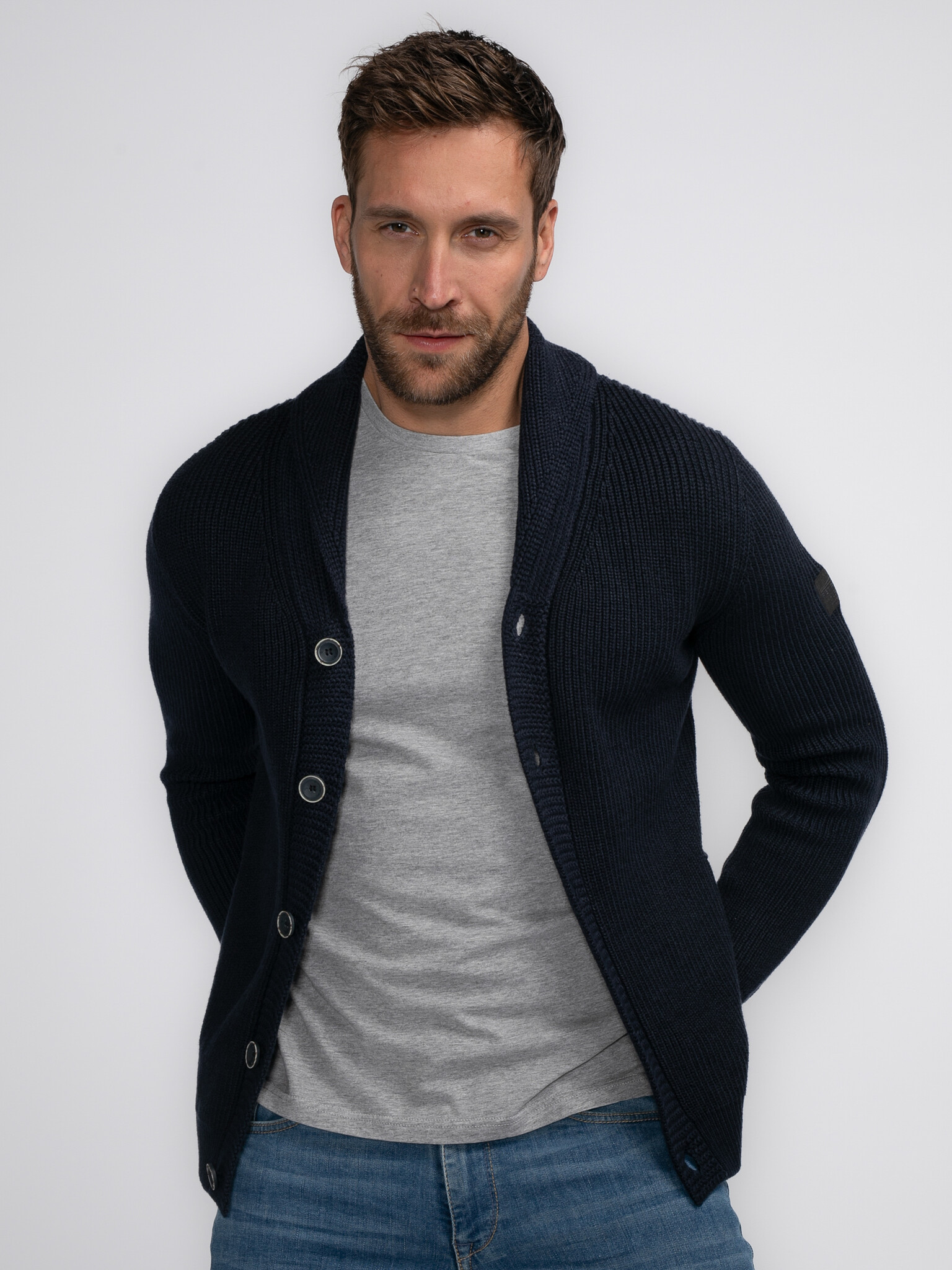 Petrol Industries M-3040-KWC282 Men Knitwear Collar Cardigan (5120 Sky Captain)