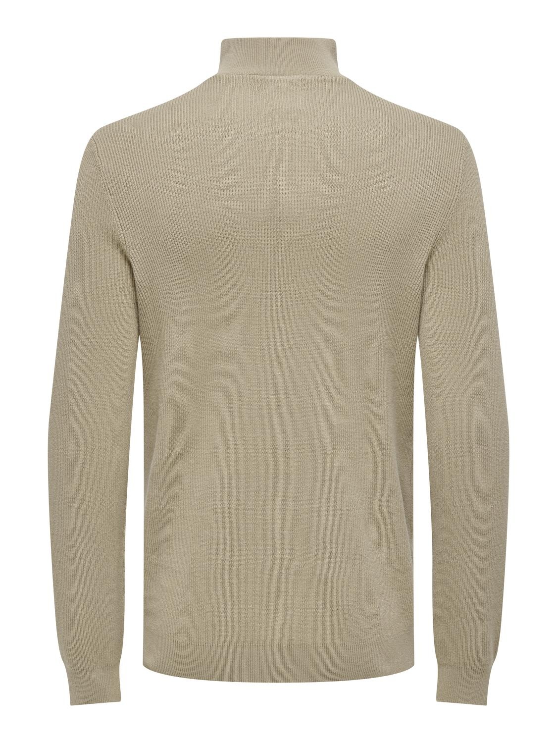 ONSPHILL REG 12 RIB HALF ZIP KNIT (Chinchilla)