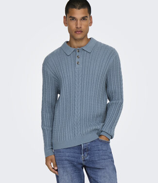 Only & Sons ONSFLYNN REG 5 PBT STRUC LS POLO KNIT FLINT STONE