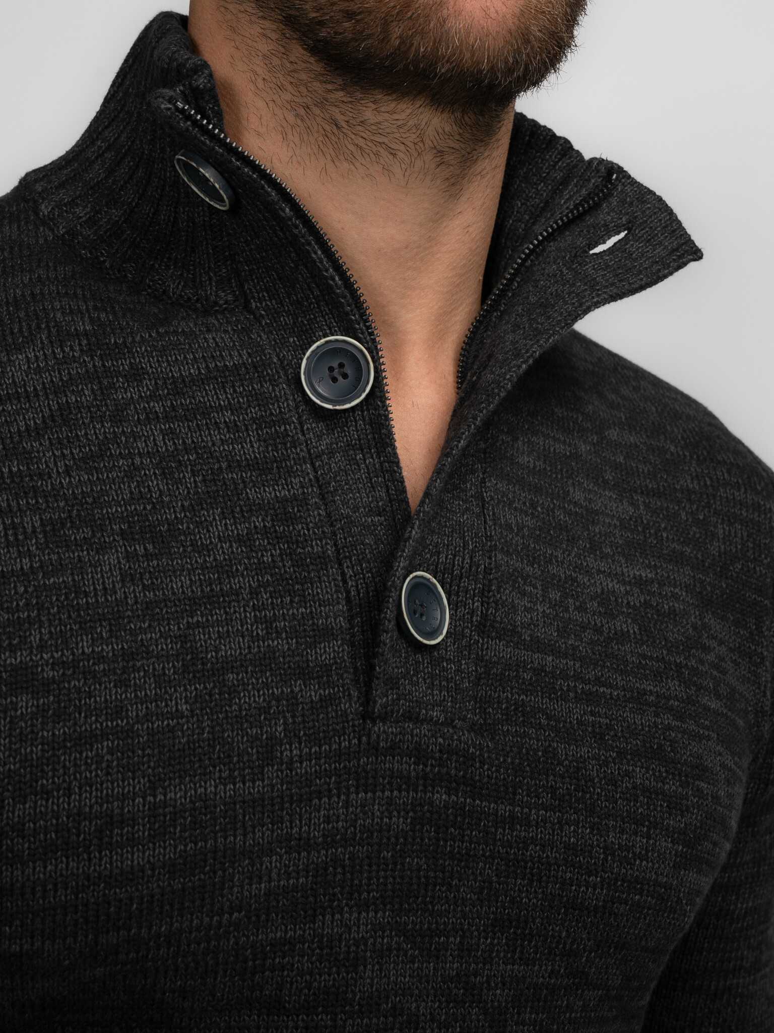 M-3040-KWC206 Men Knitwear Collar (9091 Dark Black)