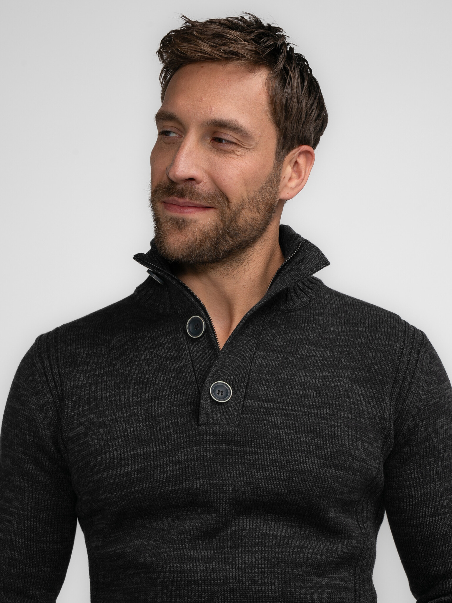 M-3040-KWC206 Men Knitwear Collar (9091 Dark Black)