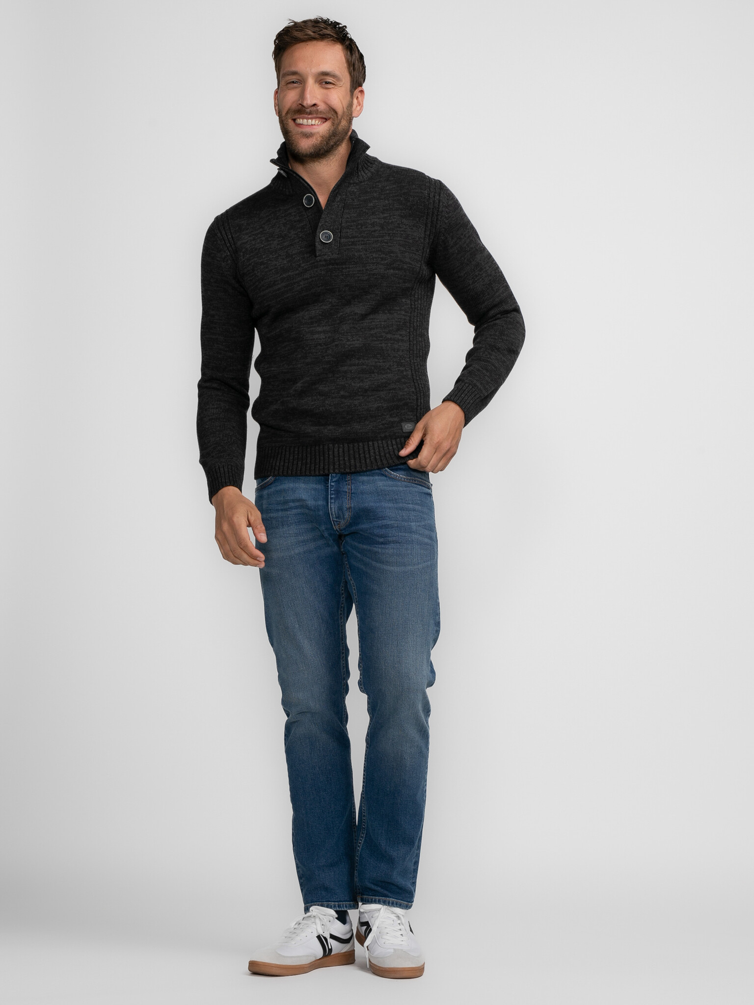 M-3040-KWC206 Men Knitwear Collar (9091 Dark Black)