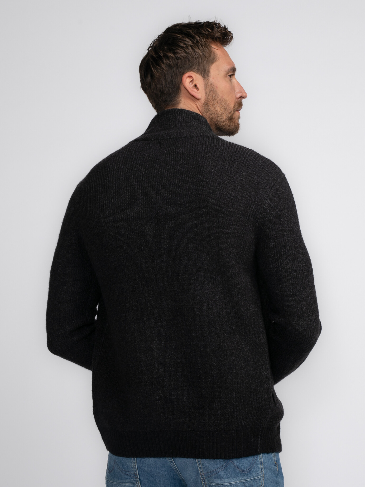 M-3040-KWC218 Men Knitwear Collar Cardiguan (9091 Dark Black)