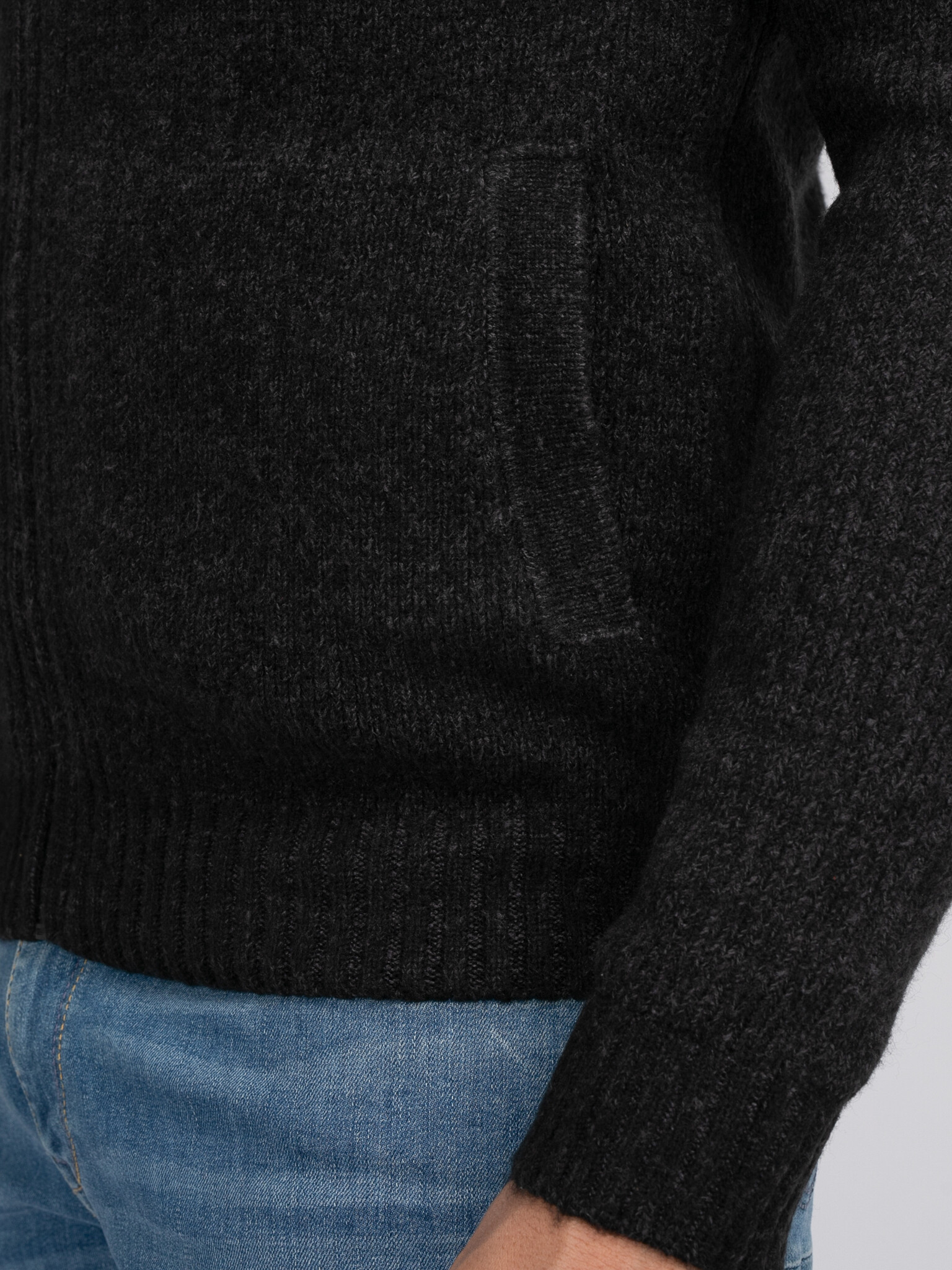 M-3040-KWC218 Men Knitwear Collar Cardiguan (9091 Dark Black)