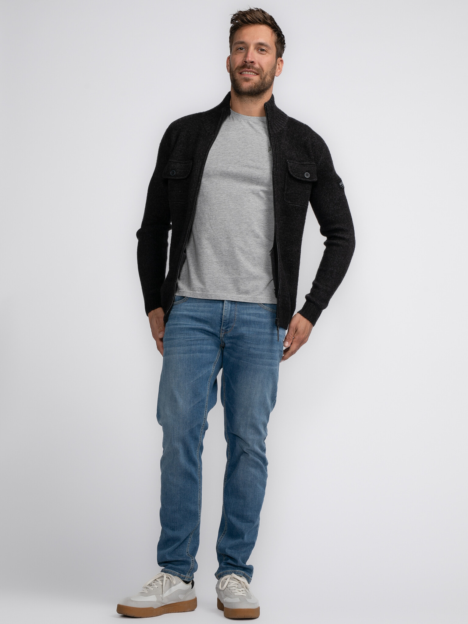 M-3040-KWC218 Men Knitwear Collar Cardiguan (9091 Dark Black)