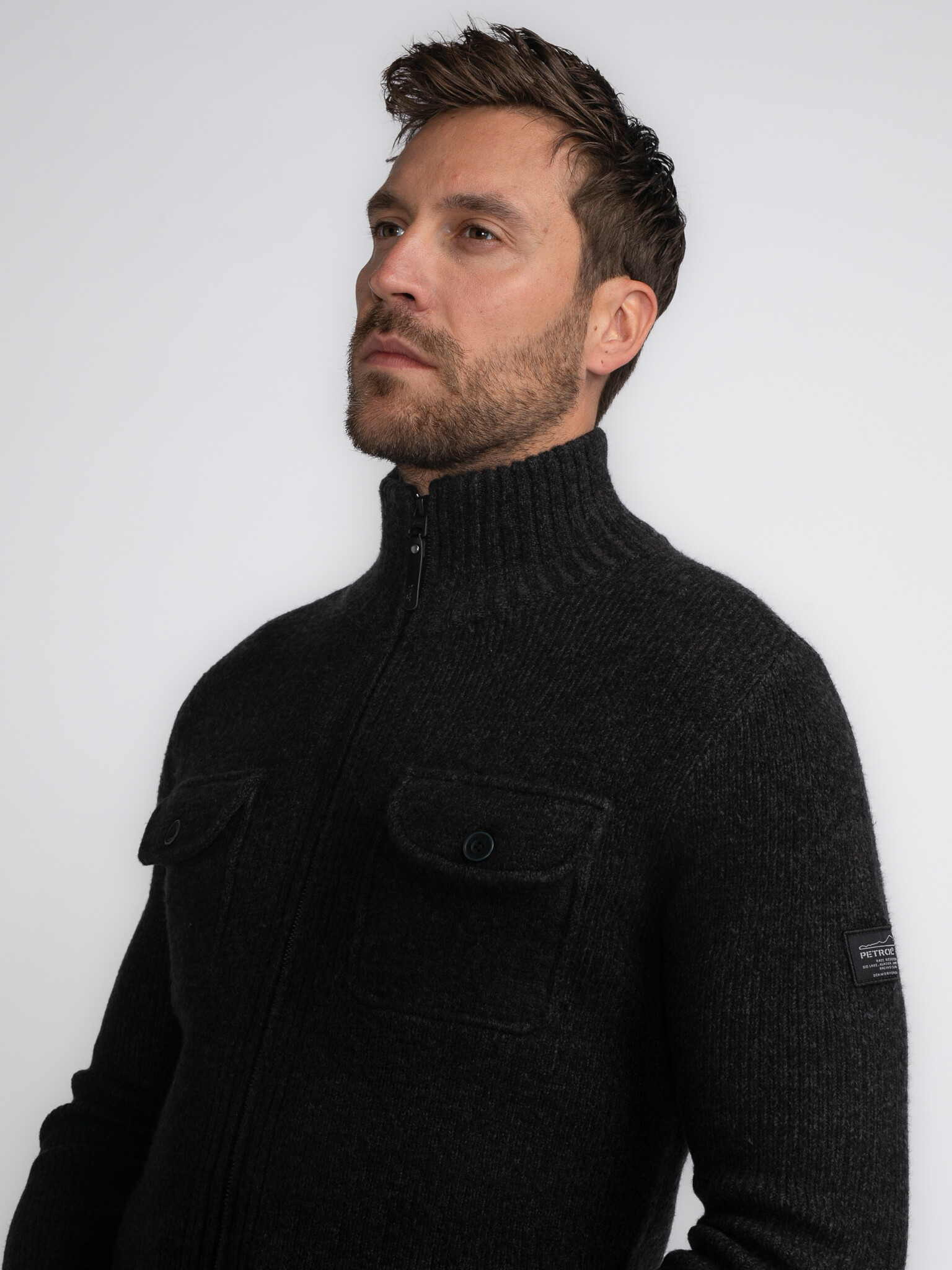 M-3040-KWC218 Men Knitwear Collar Cardiguan (9091 Dark Black)