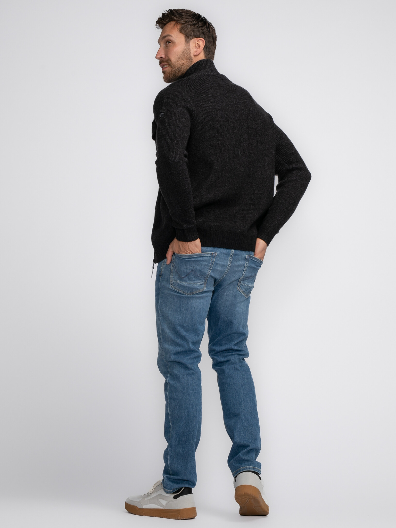 M-3040-KWC218 Men Knitwear Collar Cardiguan (9091 Dark Black)