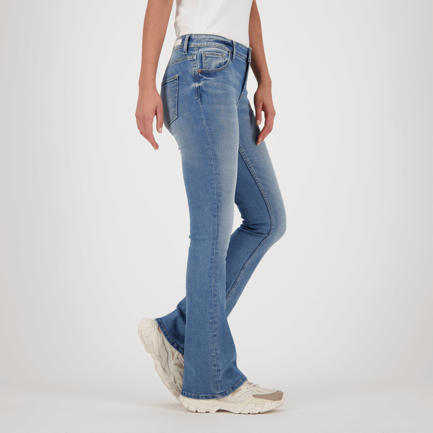ECLIPSE Mid rise Mid Blue Stone Flare Jeans