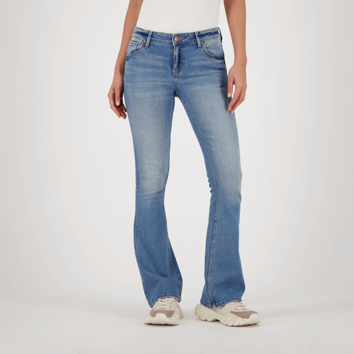 ECLIPSE Mid rise Mid Blue Stone Flare Jeans