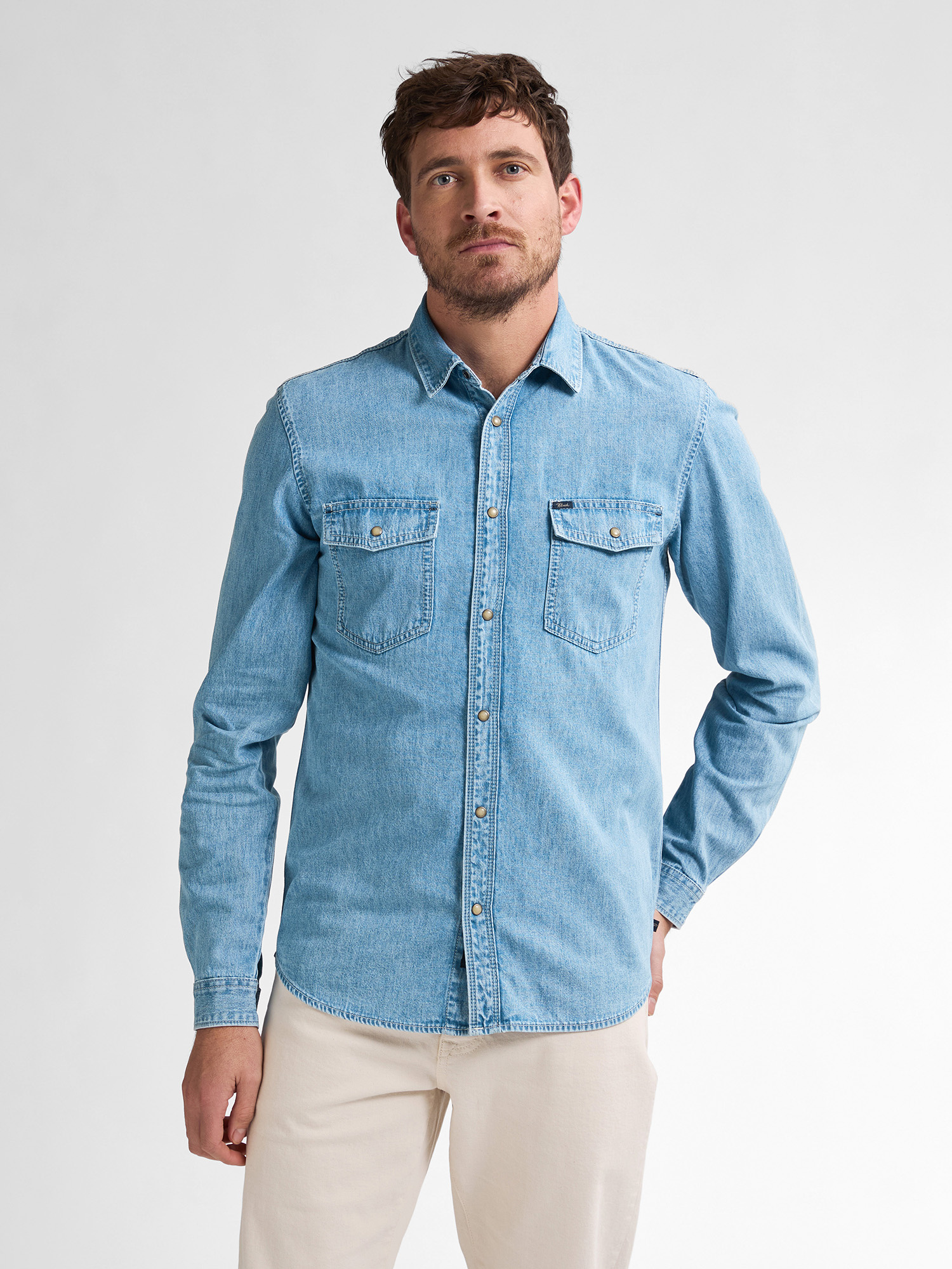 M-1050-SIL436 Men Shirt Long Sleeve Denim (5001 Light Indigo)