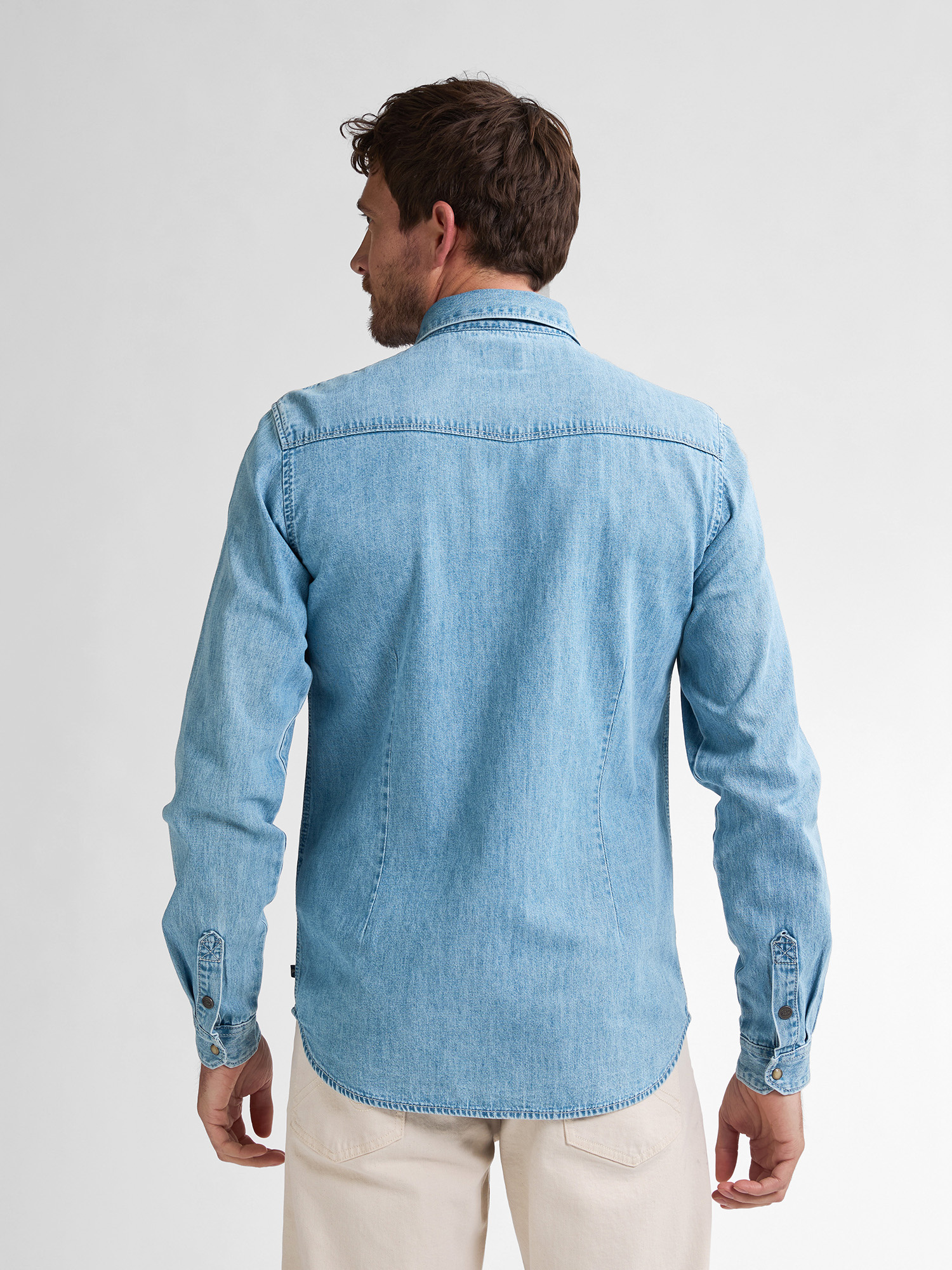 M-1050-SIL436 Men Shirt Long Sleeve Denim (5001 Light Indigo)