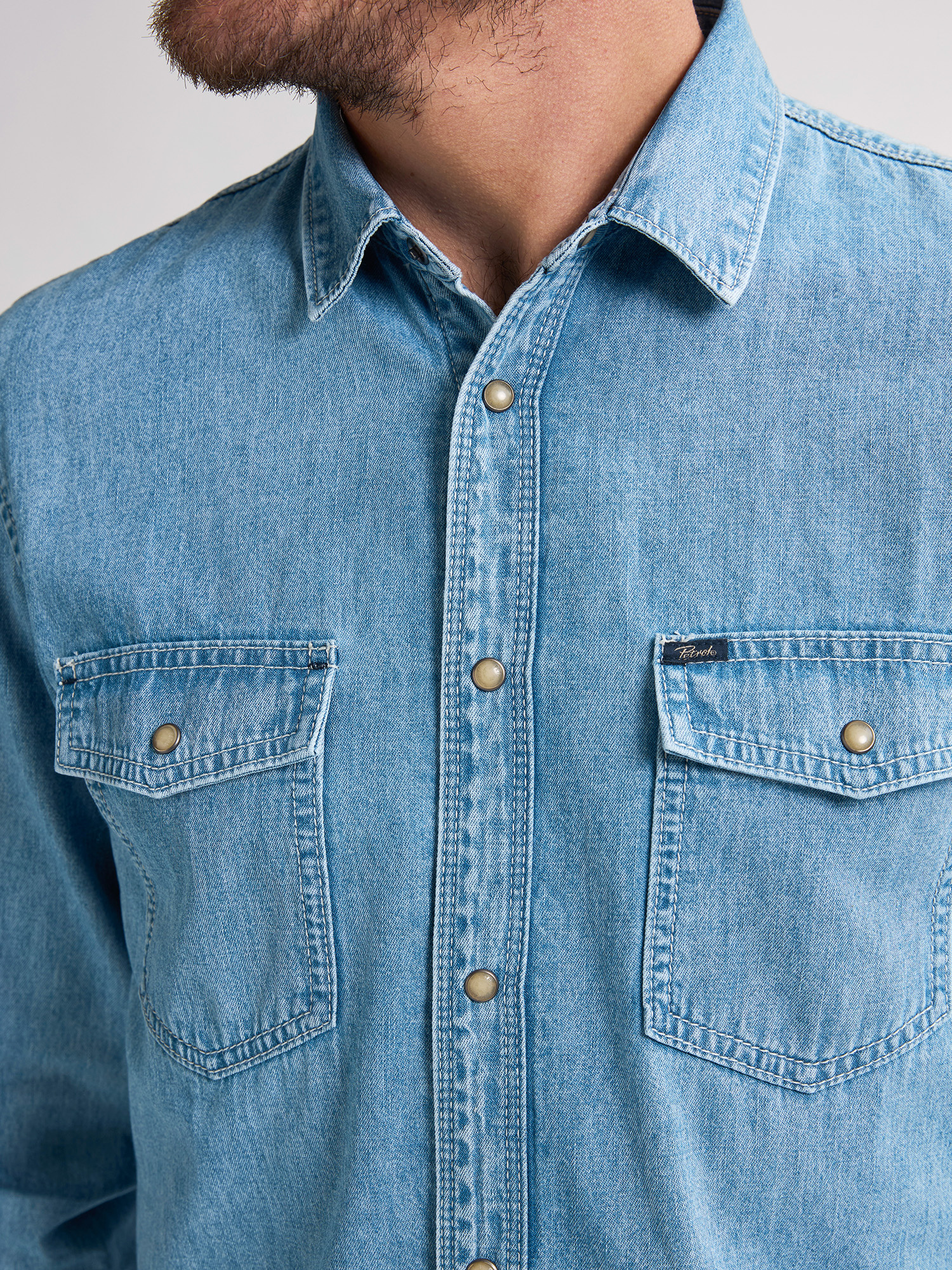 M-1050-SIL436 Men Shirt Long Sleeve Denim (5001 Light Indigo)