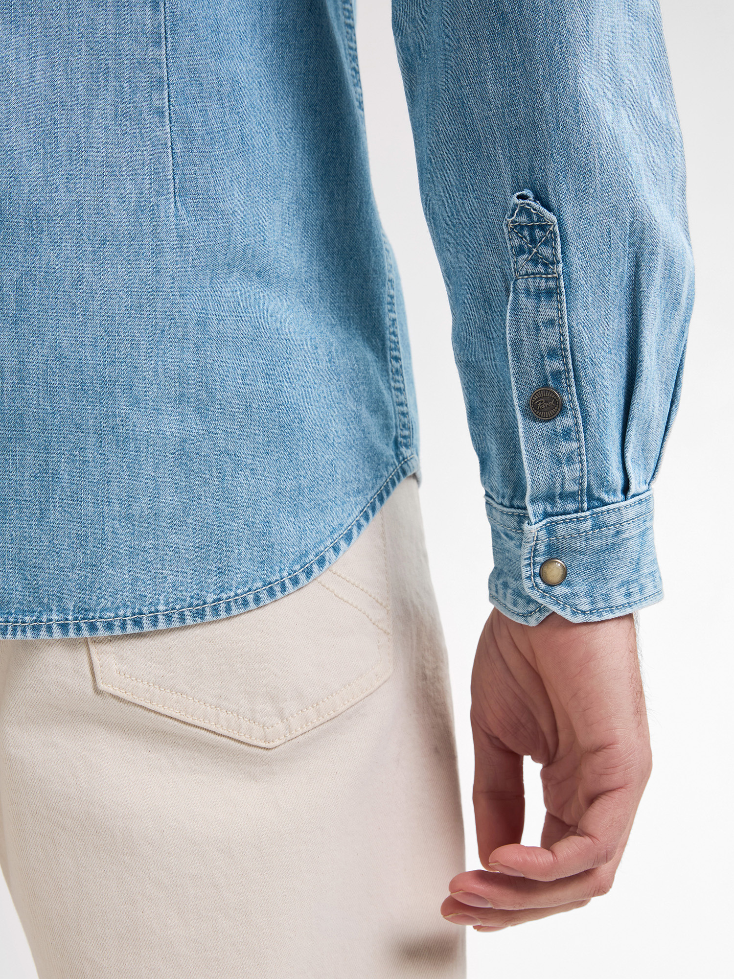 M-1050-SIL436 Men Shirt Long Sleeve Denim (5001 Light Indigo)