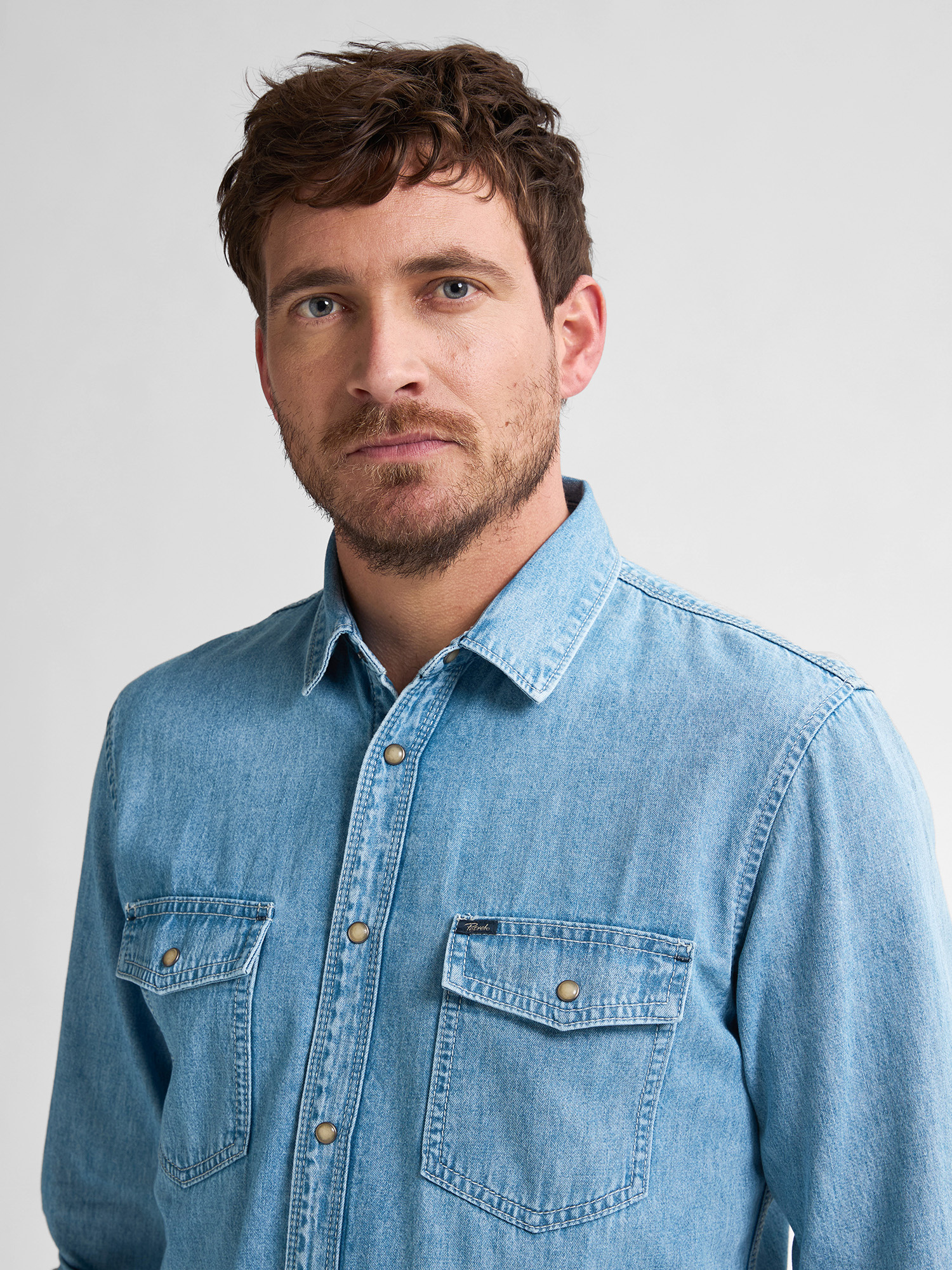 M-1050-SIL436 Men Shirt Long Sleeve Denim (5001 Light Indigo)