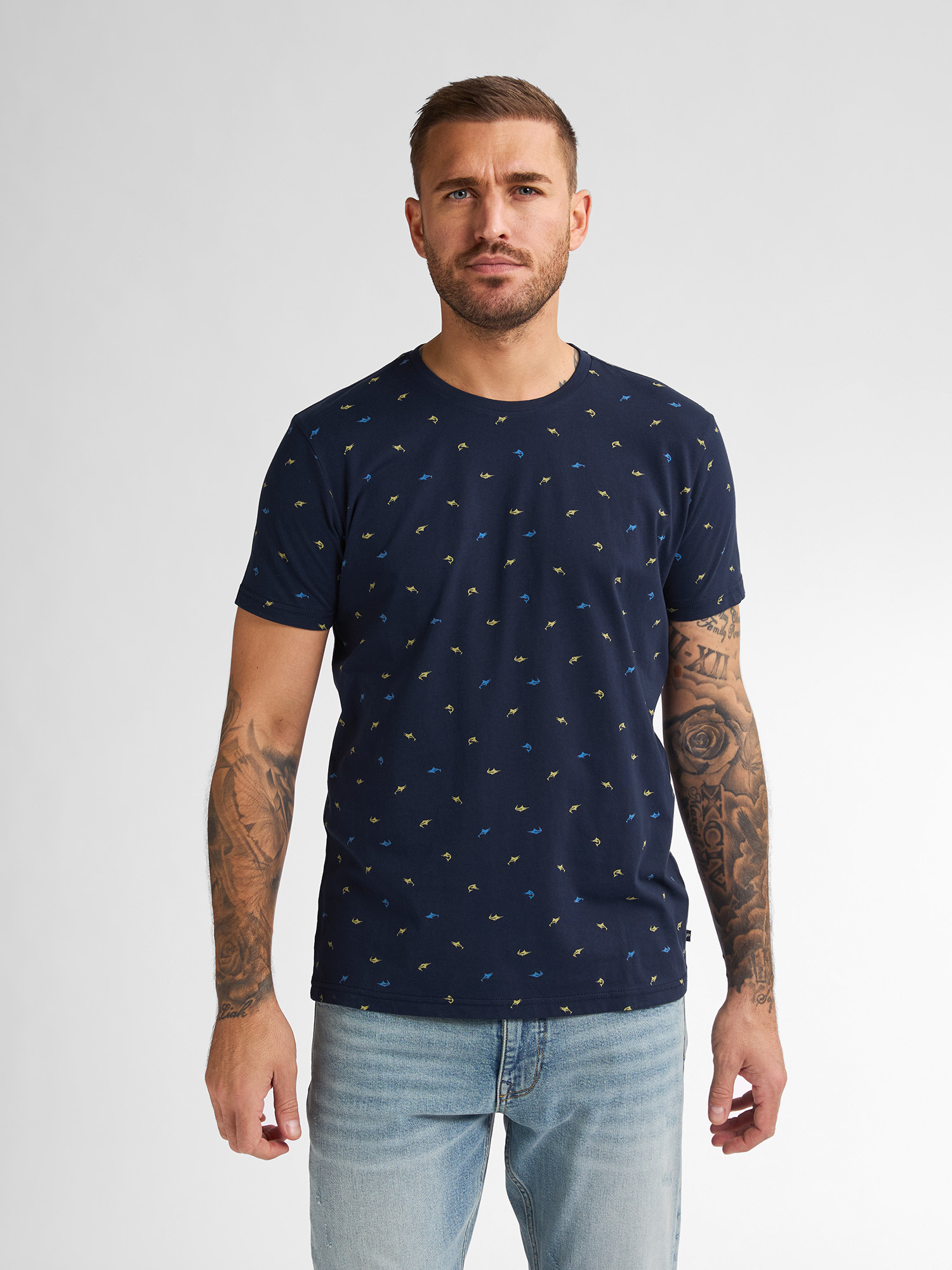 M-1050-TSR687 MEN SHIRT SS AOP (5178 NAVY BLUE)