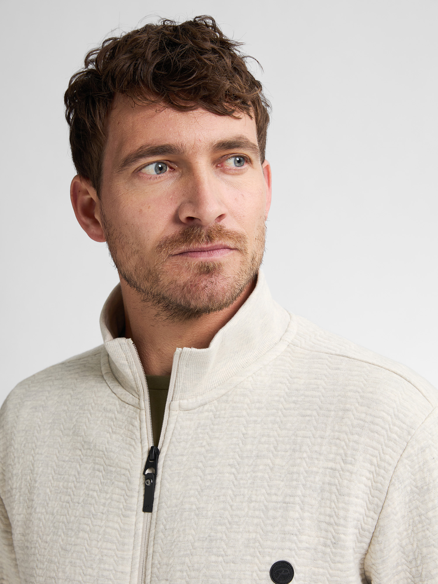 M-1050-SWC333 Men Sweater Collar Zip (0009 Antique White Melee)