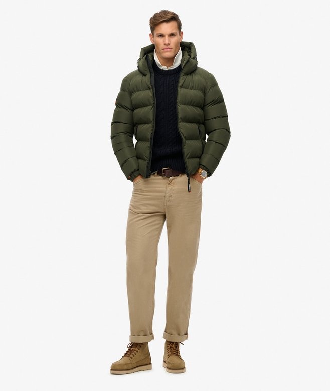 HOODED SPORTS PUFFER JACKET (Army)