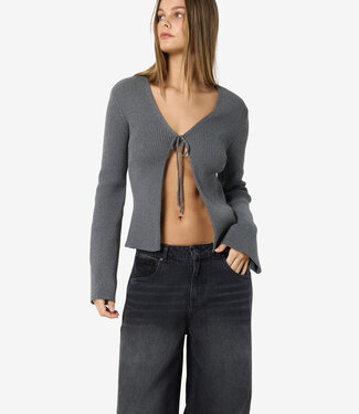 NOISY MAY NMAYLIN L/S TIE KNIT CARDIGAN DD (Charcoal Grey)