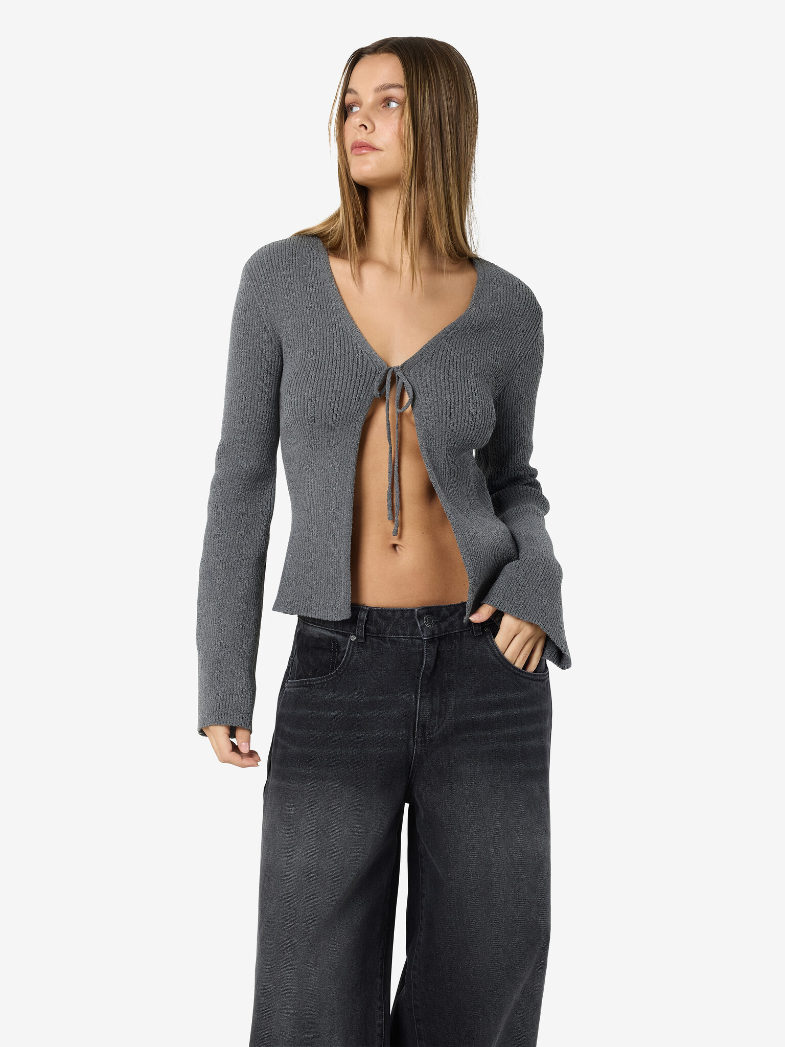 NMAYLIN L/S TIE KNIT CARDIGAN DD (Charcoal Grey)