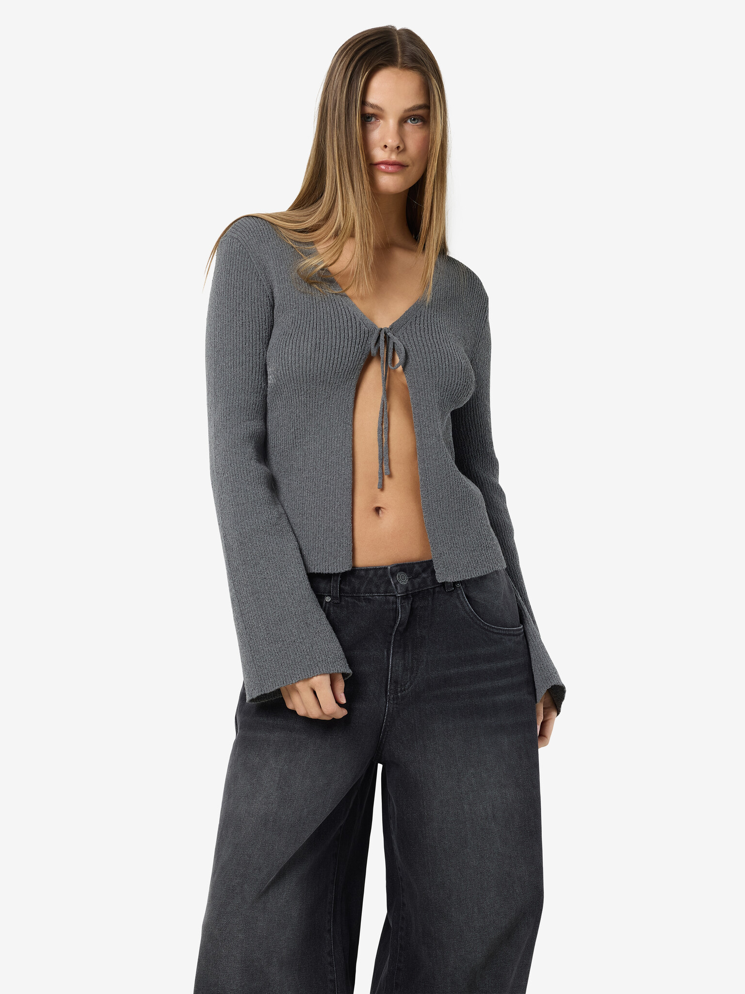 NMAYLIN L/S TIE KNIT CARDIGAN DD (Charcoal Grey)