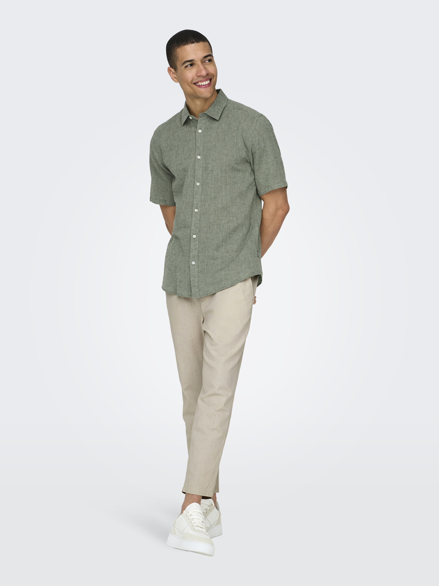 ONSCAIDEN LIFE SS SOLID LINEN SHIRT NOOS SWAMP