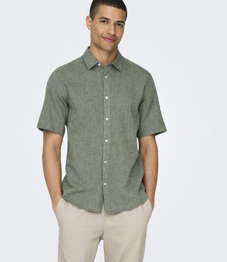 Only & Sons ONSCAIDEN LIFE SS SOLID LINEN SHIRT NOOS SWAMP
