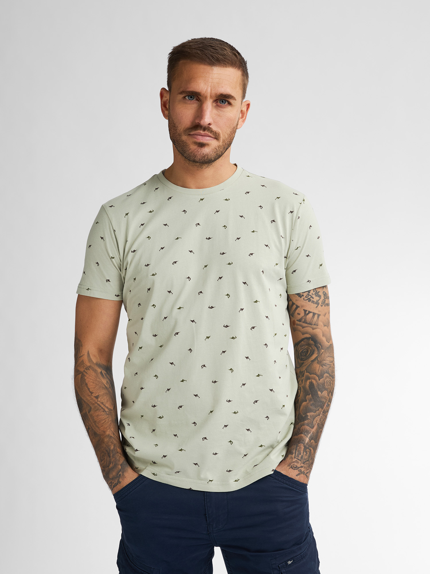 M-1050-TSR687 MEN SHIRT SS AOP (6173 SAGE GREEN)