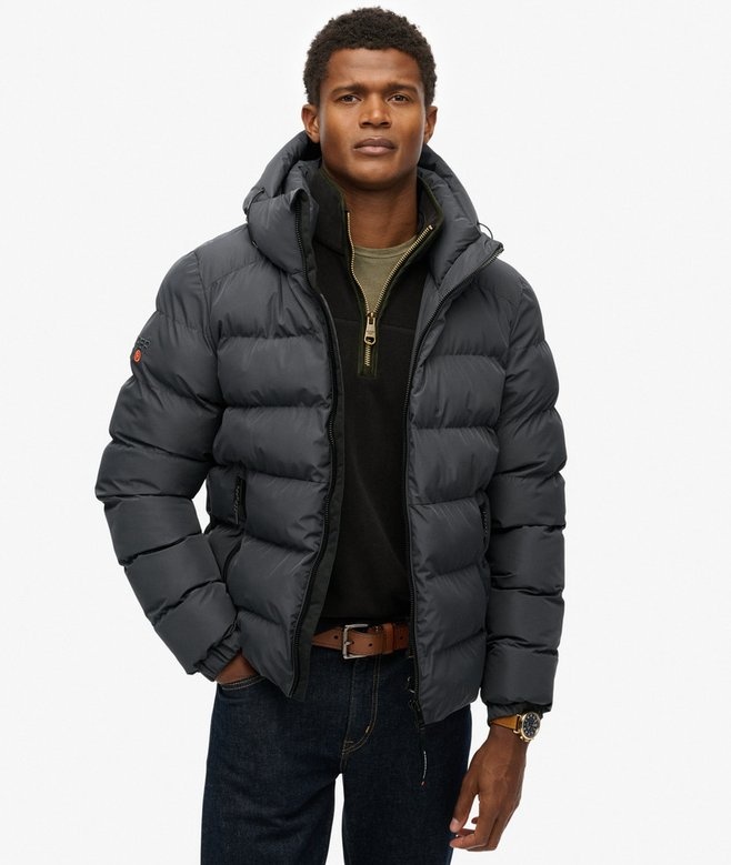 MENS HOODED SPORTS PUFFER JACKET ( EBONY)