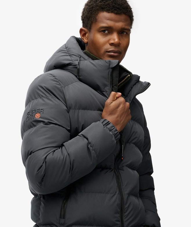 MENS HOODED SPORTS PUFFER JACKET ( EBONY)