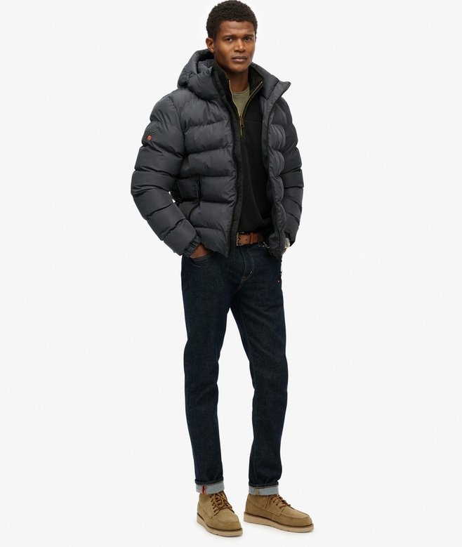 MENS HOODED SPORTS PUFFER JACKET ( EBONY)