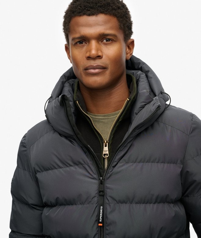 MENS HOODED SPORTS PUFFER JACKET ( EBONY)