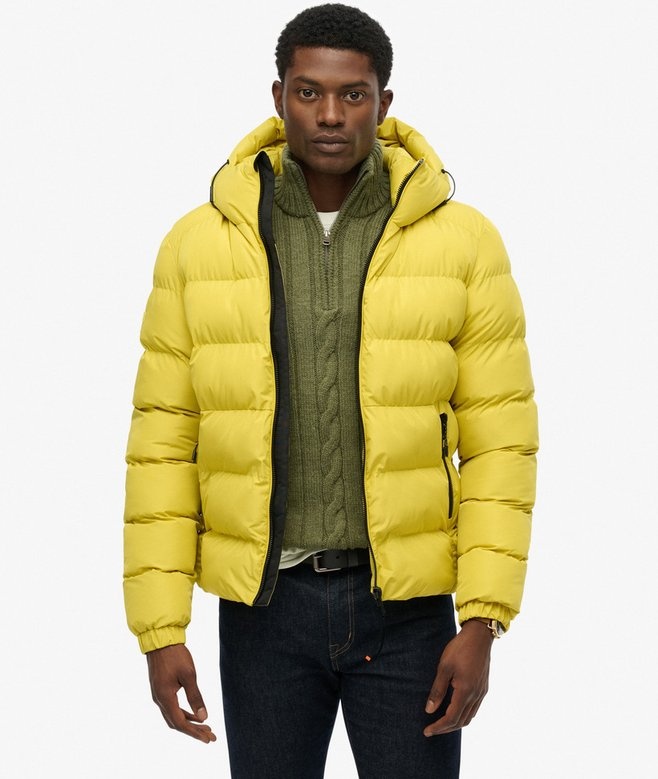 MENS HOODED SPORTS PUFFER JACKET (WAX YELLOW