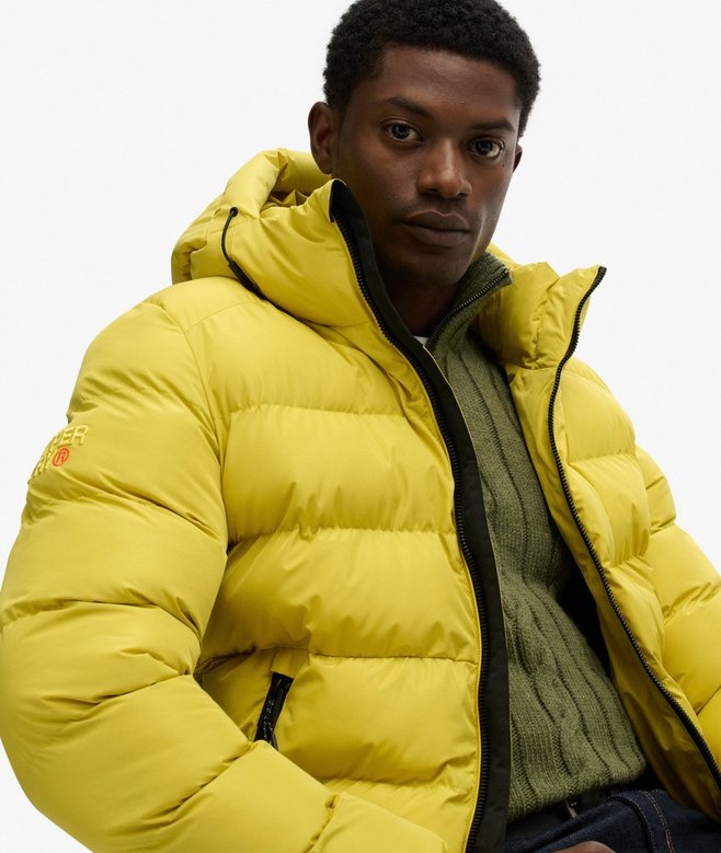 MENS HOODED SPORTS PUFFER JACKET (WAX YELLOW