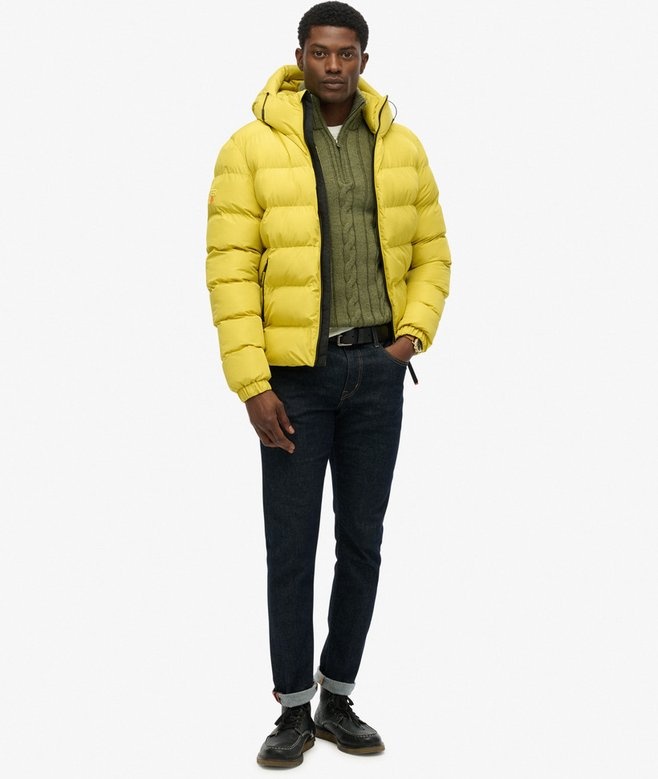 MENS HOODED SPORTS PUFFER JACKET (WAX YELLOW