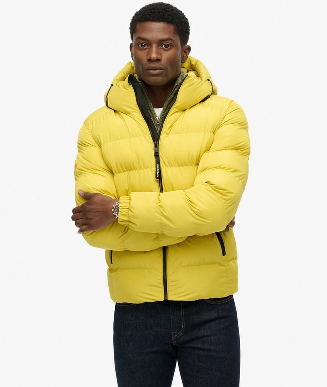 MENS HOODED SPORTS PUFFER JACKET (WAX YELLOW