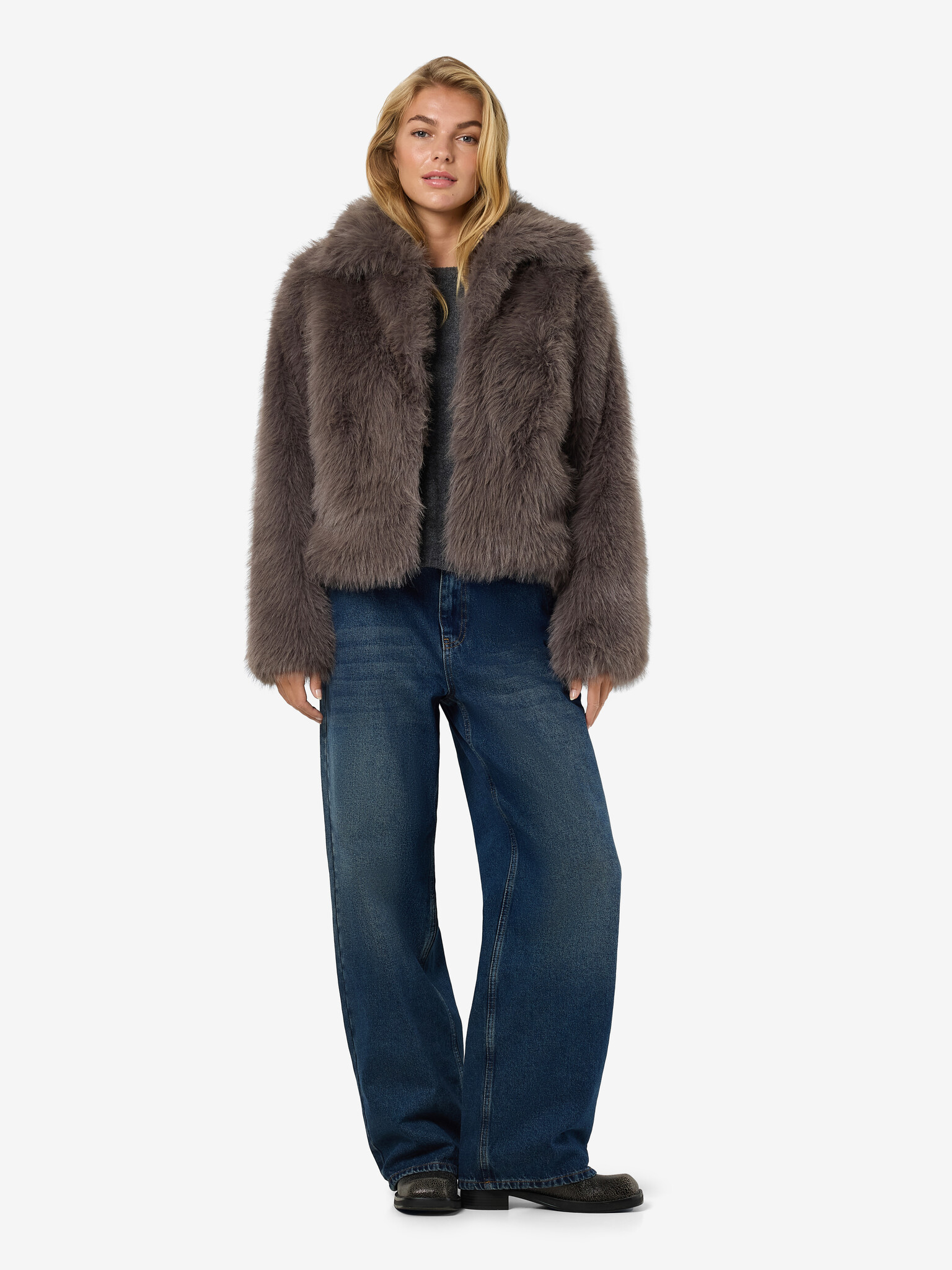 NMEVIE L/S FUR  JACKET (Charcoal Gray)