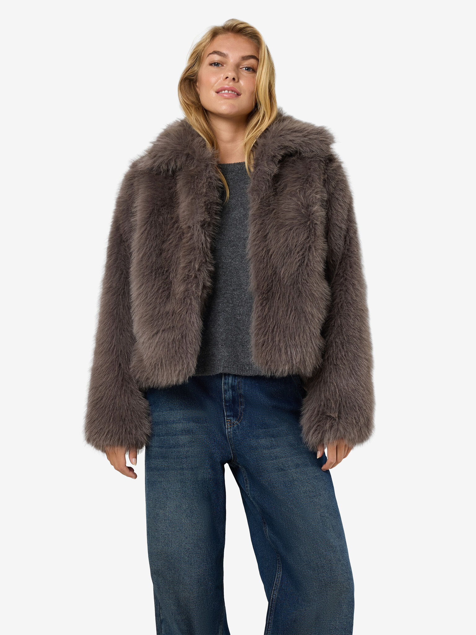 NMEVIE L/S FUR  JACKET (Charcoal Gray)
