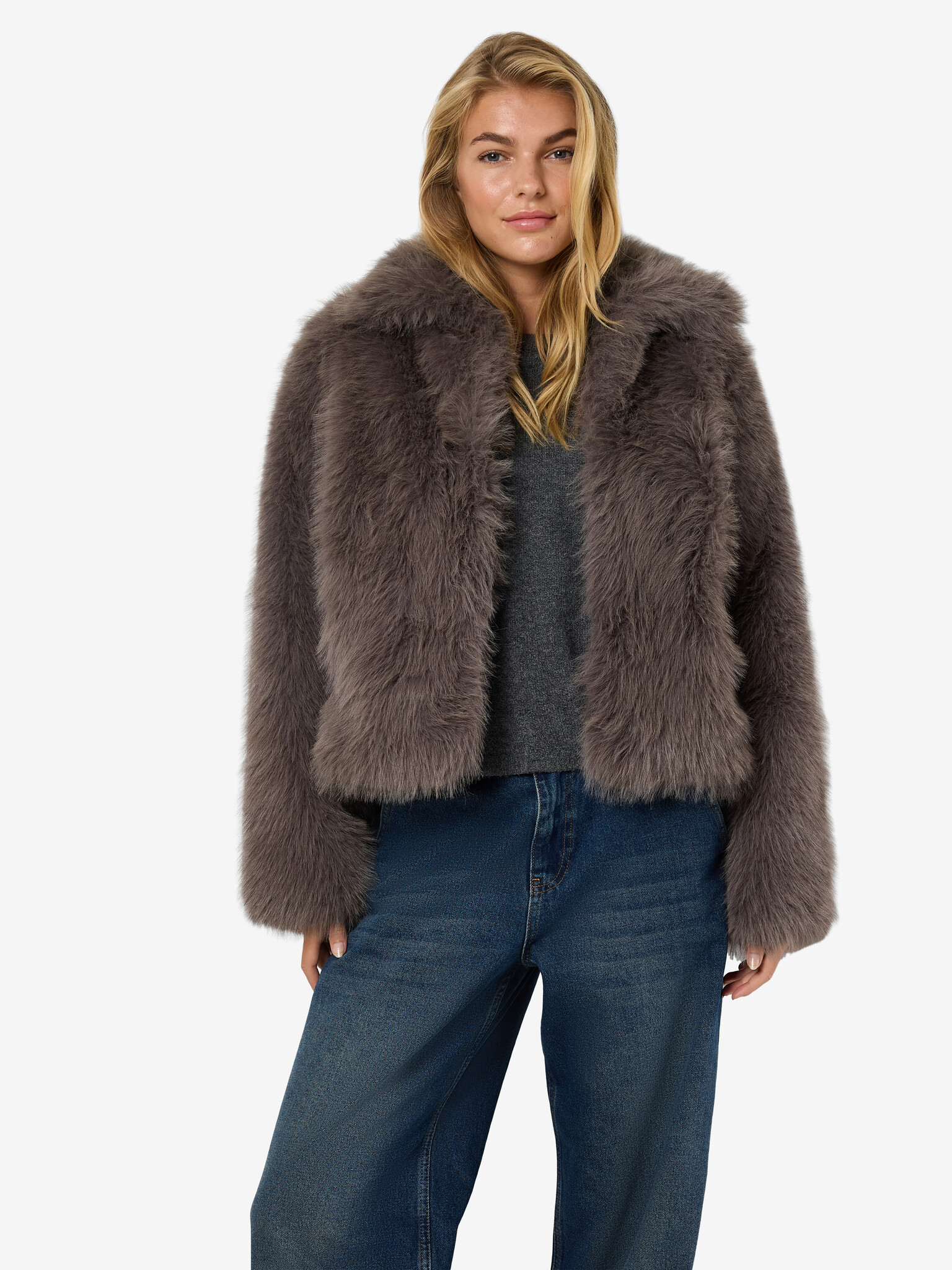 NMEVIE L/S FUR  JACKET (Charcoal Gray)