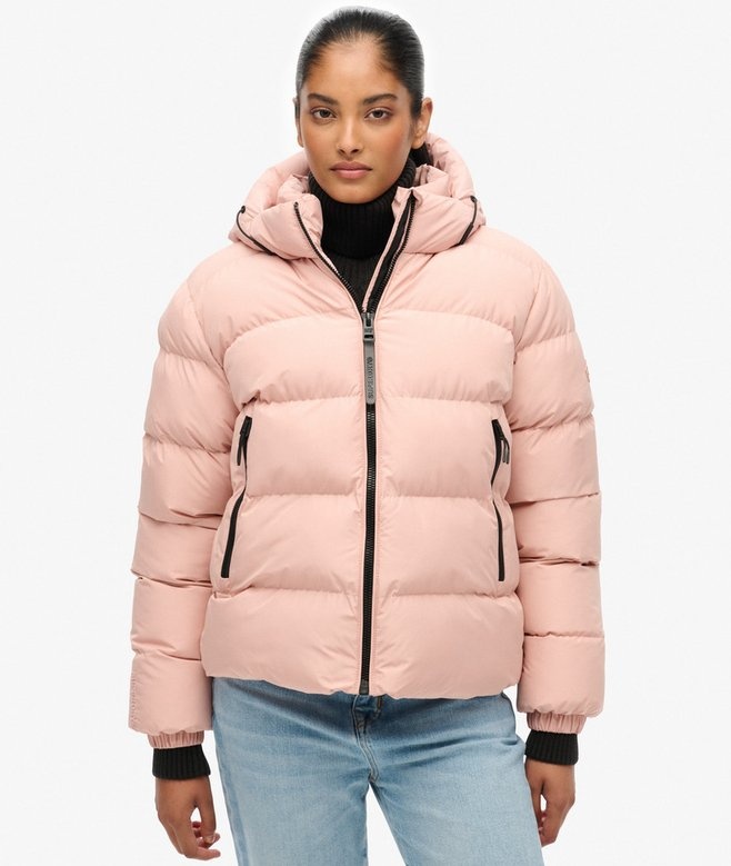 HOODED SPORTS PUFFER JACKET (Vintage Blush)